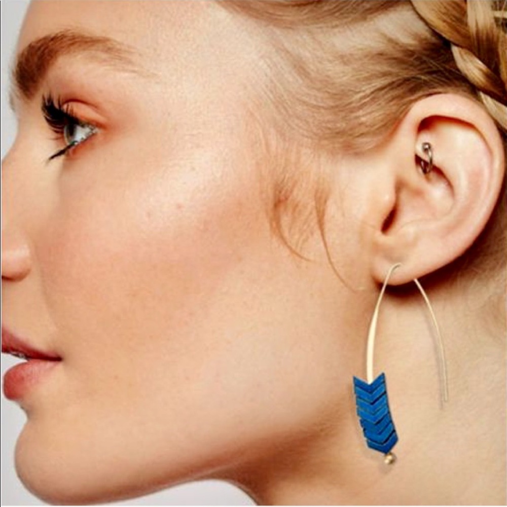 Gold Blue Drop Arrow Earrings Danty easy to wear